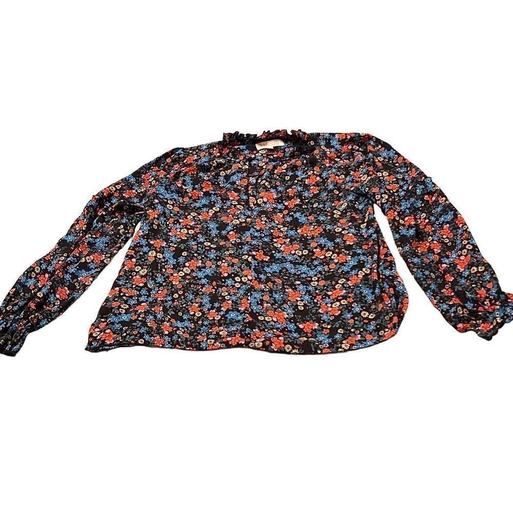 Philosophy Women's Multicolor Long Sleeve Floral Ruffle Neck Blouse Medium